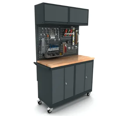 Workbench mobile 2x 2 door cabinet incl. back panel and top cabinet EXPERT