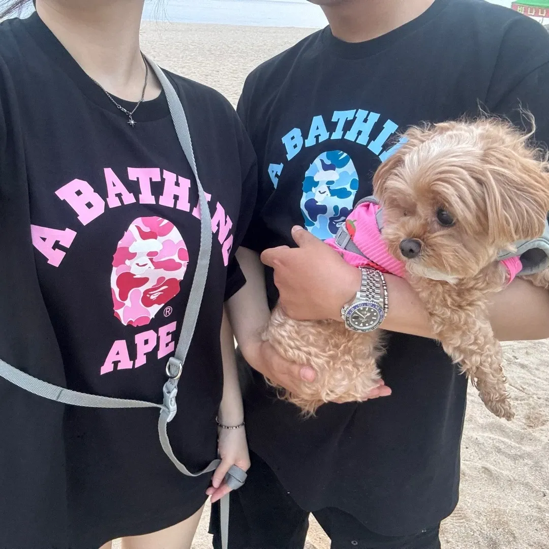 베이프 ABC 카모 컬리지 티셔츠 블랙 핑크 thumbnail 3