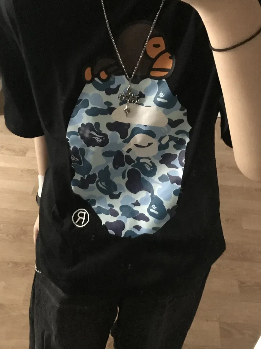 베이프 ABC 카모 마일로 온 빅 에이프 티셔츠 블랙 블루 thumbnail 3