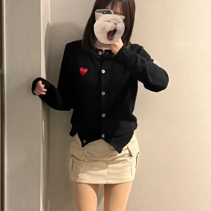 플레이 꼼데가르송 레드 하트 니트 가디건 블랙 thumbnail 2