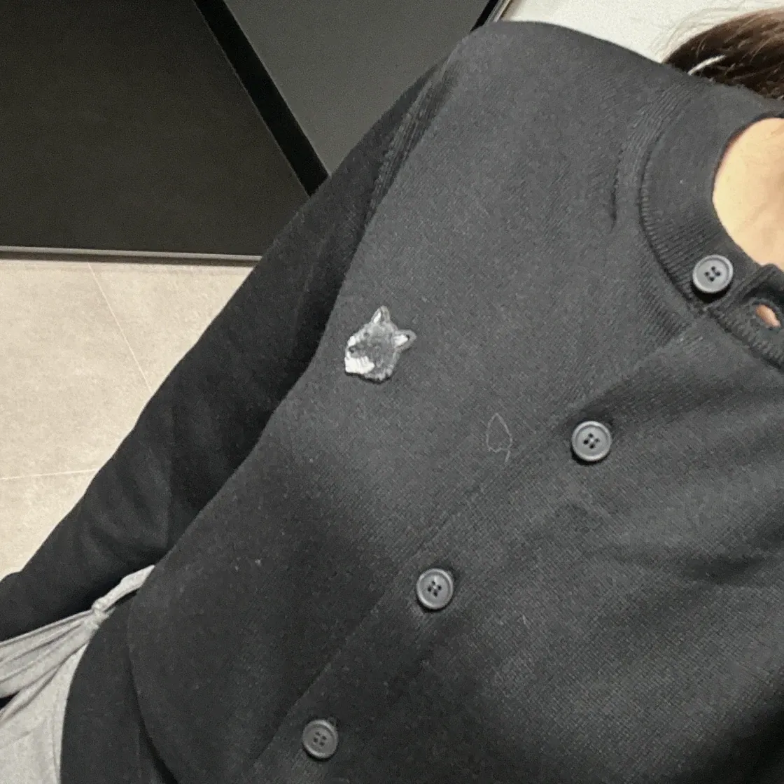 메종 키츠네 볼드 폭스 헤드 패치 레귤러 가디건 블랙 thumbnail 2