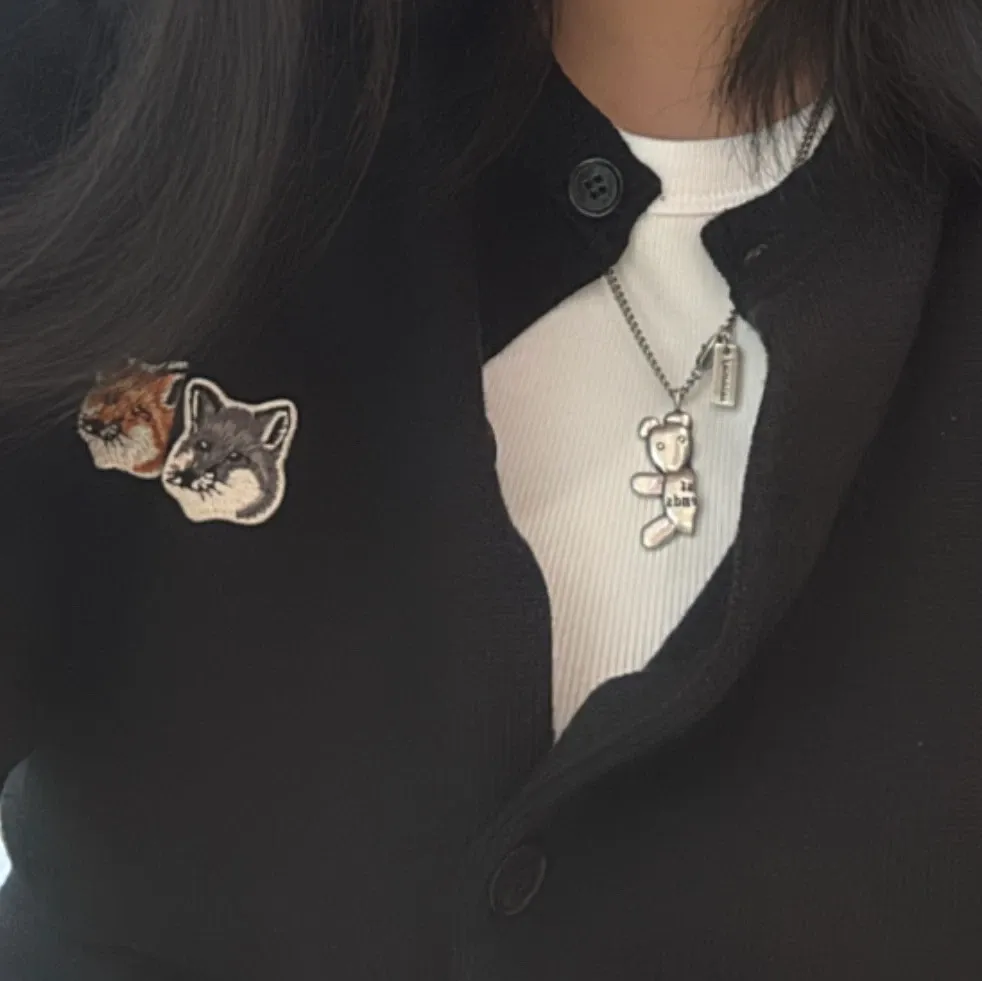 메종 키츠네 더블 폭스 헤드 패치 라운드넥 가디건 블랙 thumbnail 2