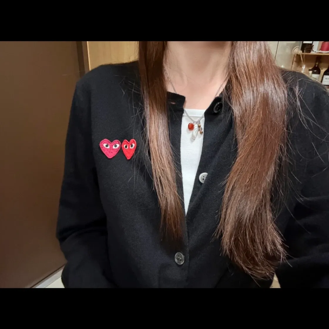 플레이 꼼데가르송 더블 하트 가디건 블랙 thumbnail 2