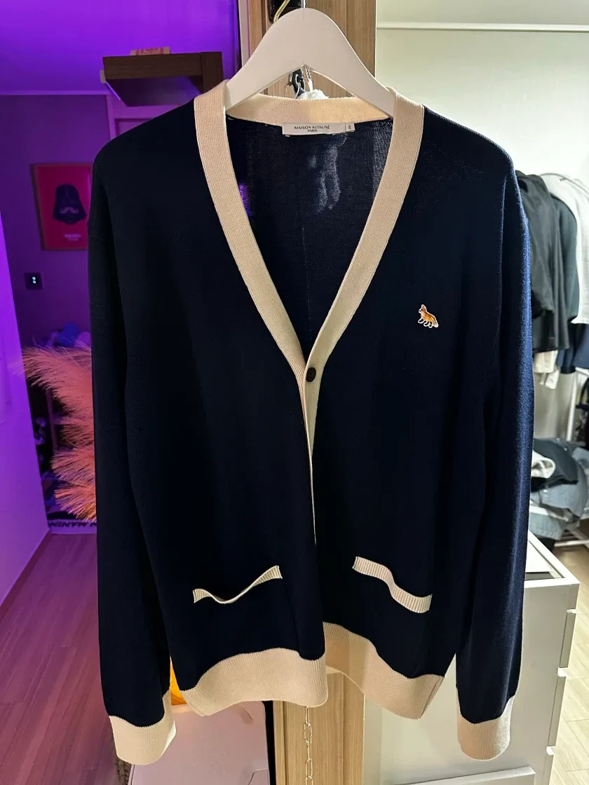 메종 키츠네 베이비 폭스 패치 바이컬러 클래식 가디건 네이비 thumbnail 2