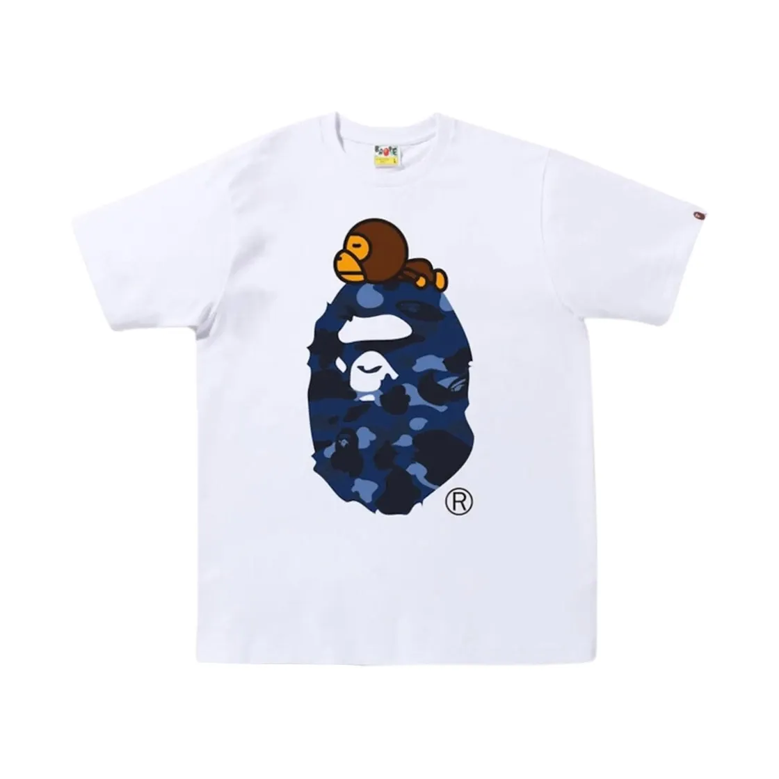 베이프 컬러 카모 마일로 온 빅 에이프 티셔츠 화이트 네이비