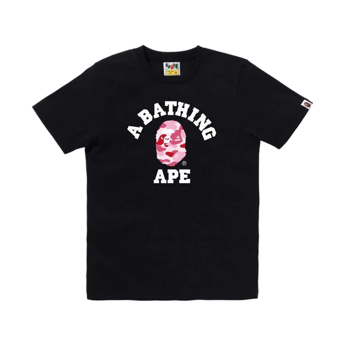 베이프 ABC 카모 컬리지 티셔츠 블랙 핑크