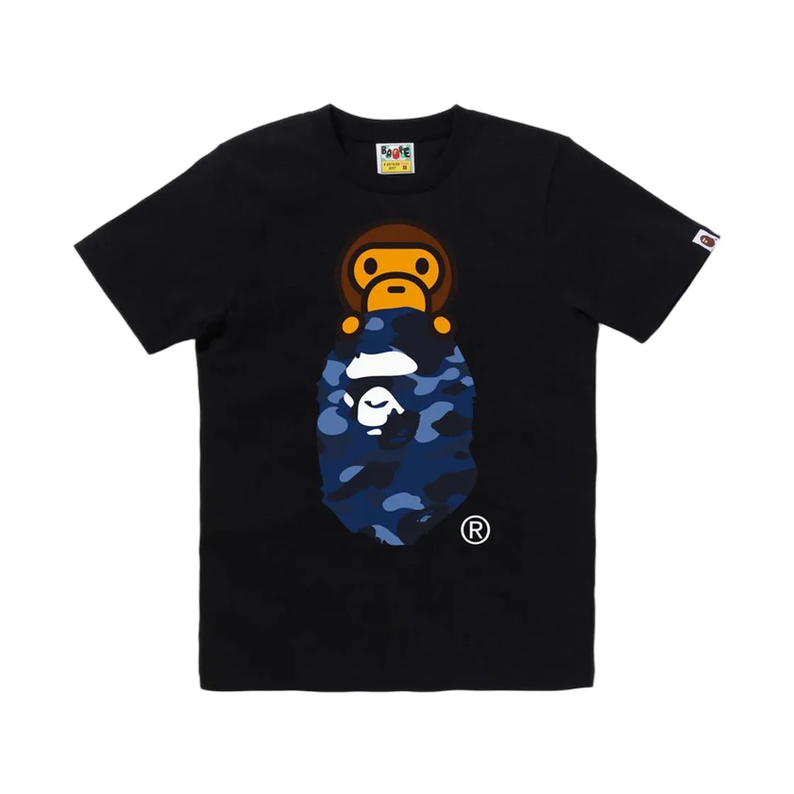 베이프 컬러 카모 마일로 온 에이프 헤드 티셔츠 블랙 네이비