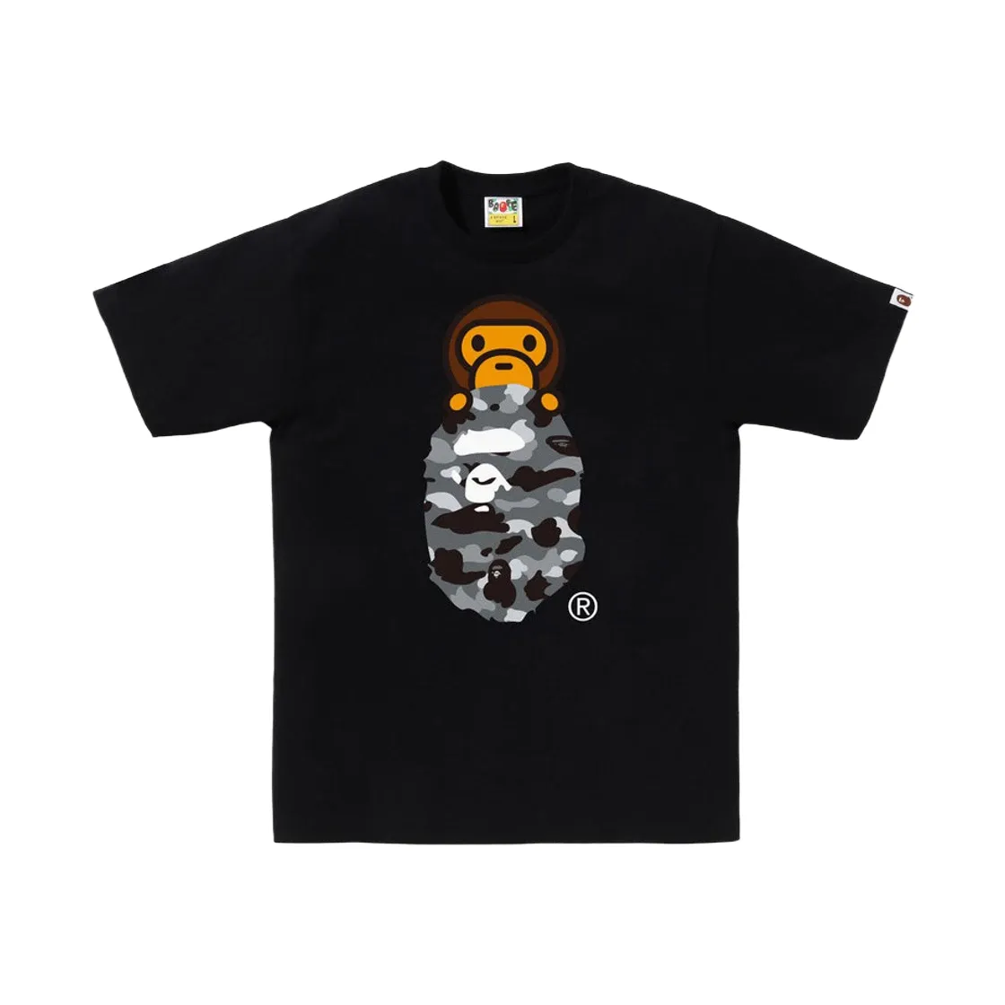 베이프 퍼스트 카모 마일로 온 에이프 헤드 티셔츠 블랙 그레이