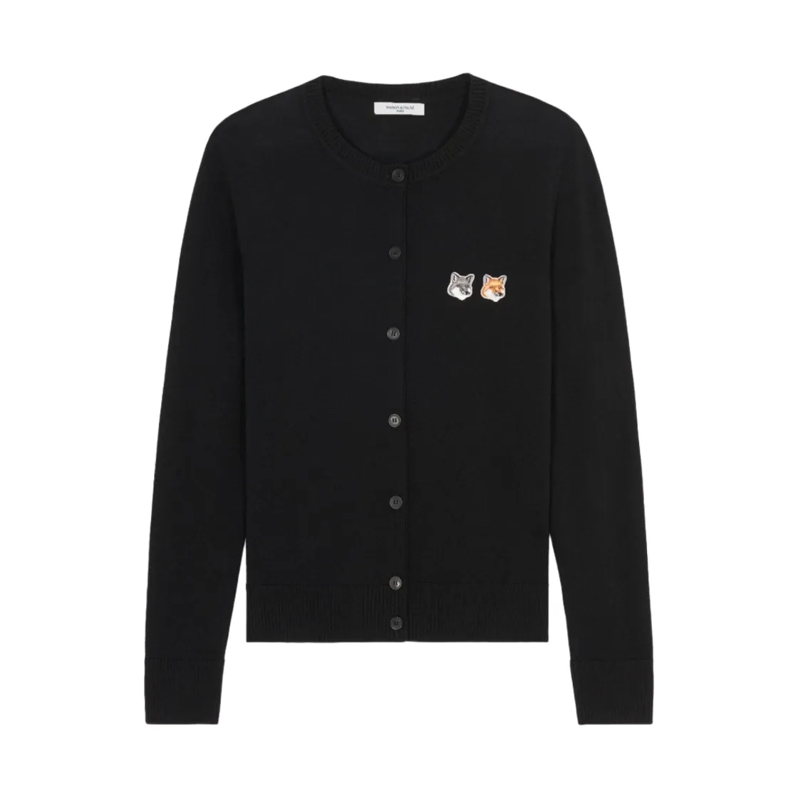 메종 키츠네 더블 폭스 헤드 패치 라운드넥 가디건 블랙