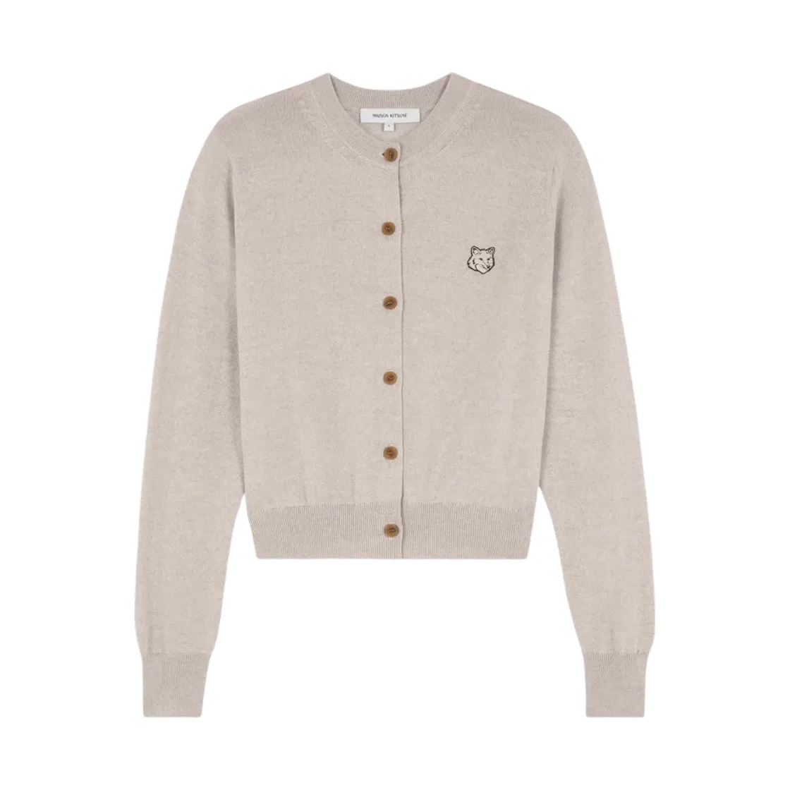  메종 키츠네 볼드 폭스 헤드 패치 레귤러 가디건 라이트 베이지 멜란지