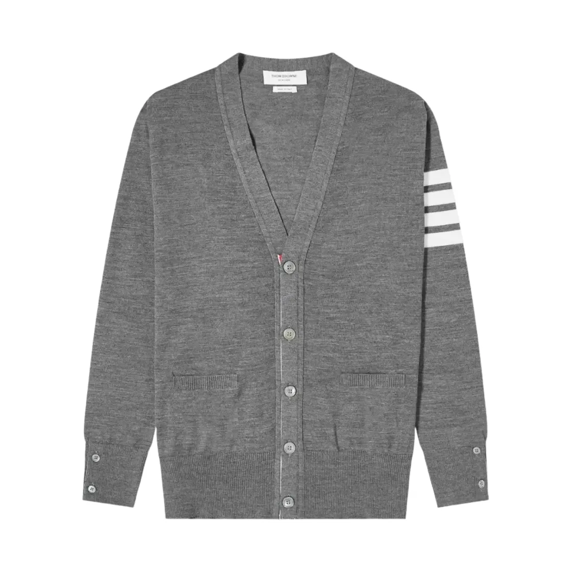 톰브라운 서스테이너블 파인 메리노 울 사선 클래식 가디건 미디움 그레이