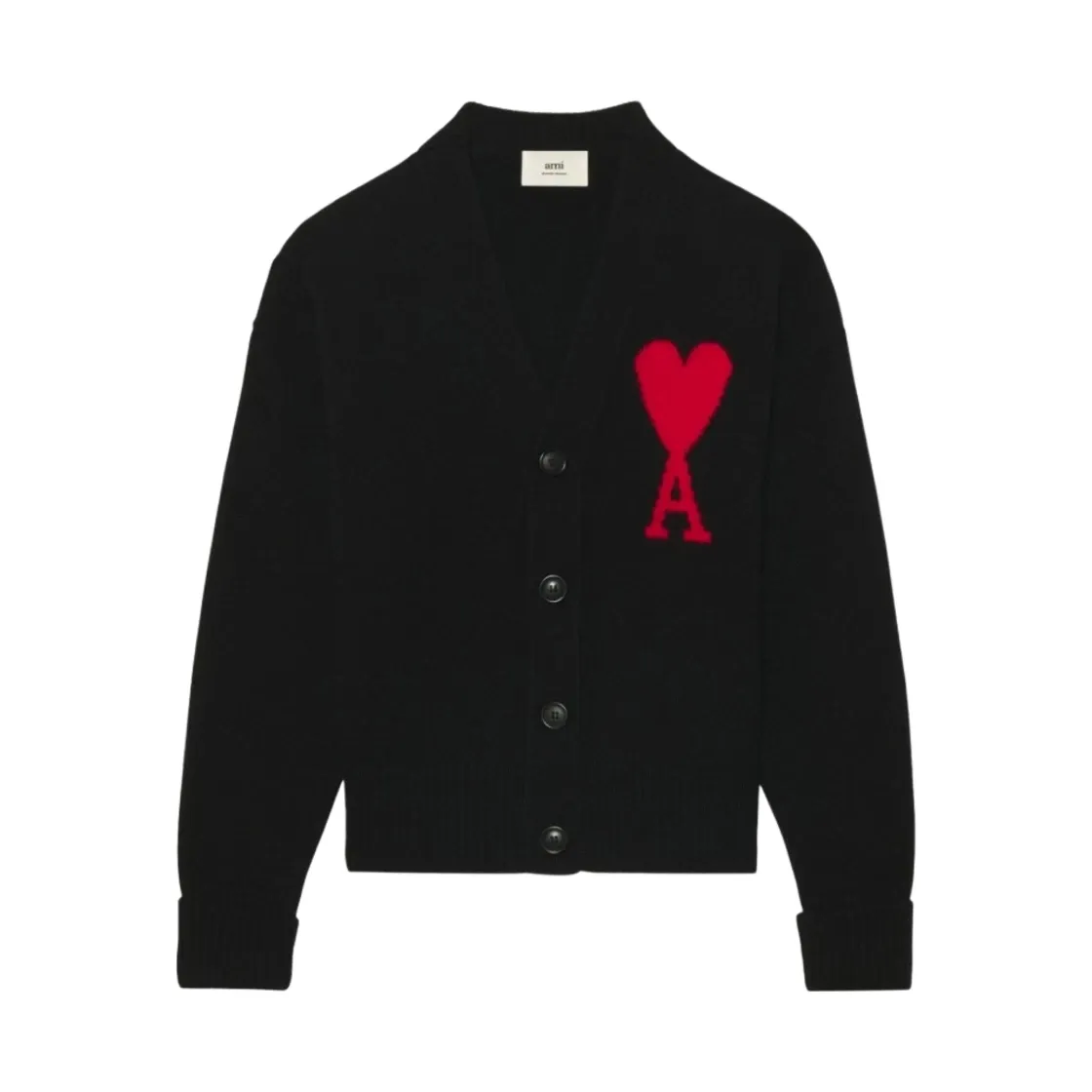 아미 빅 하트 로고 오버사이즈 인타르시아 가디건 블랙