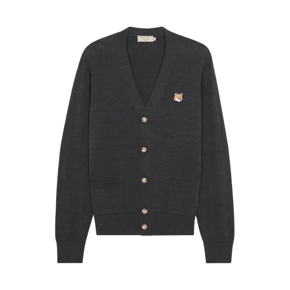 메종 키츠네 폭스 헤드 패치 클래식 가디건 앤트러사이트 멜란지