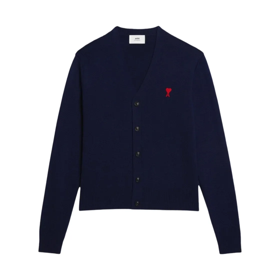 아미 스몰 하트 로고 울 가디건 노틱 블루