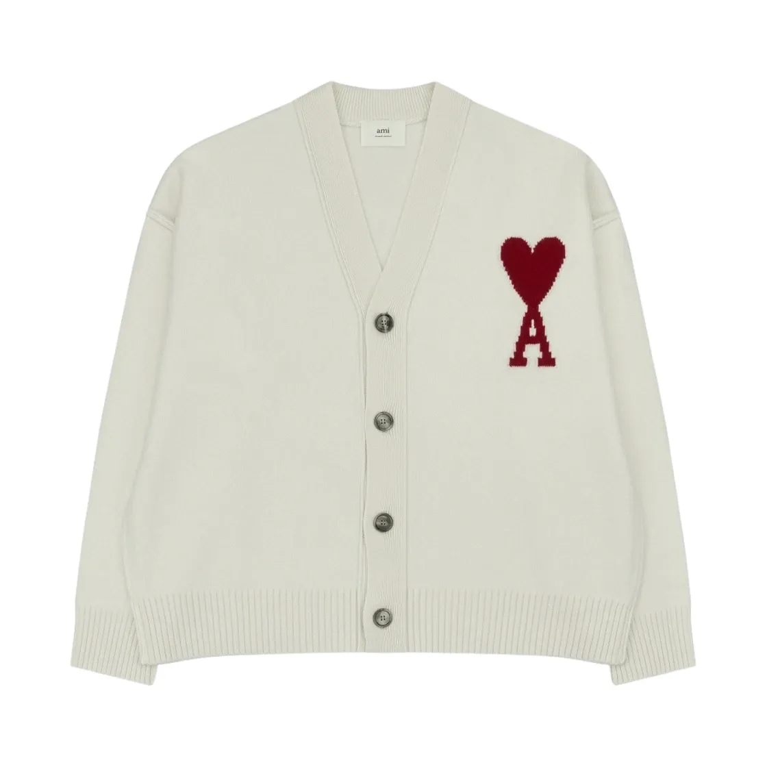 아미 빅 하트 로고 가디건 오프 화이트 레드