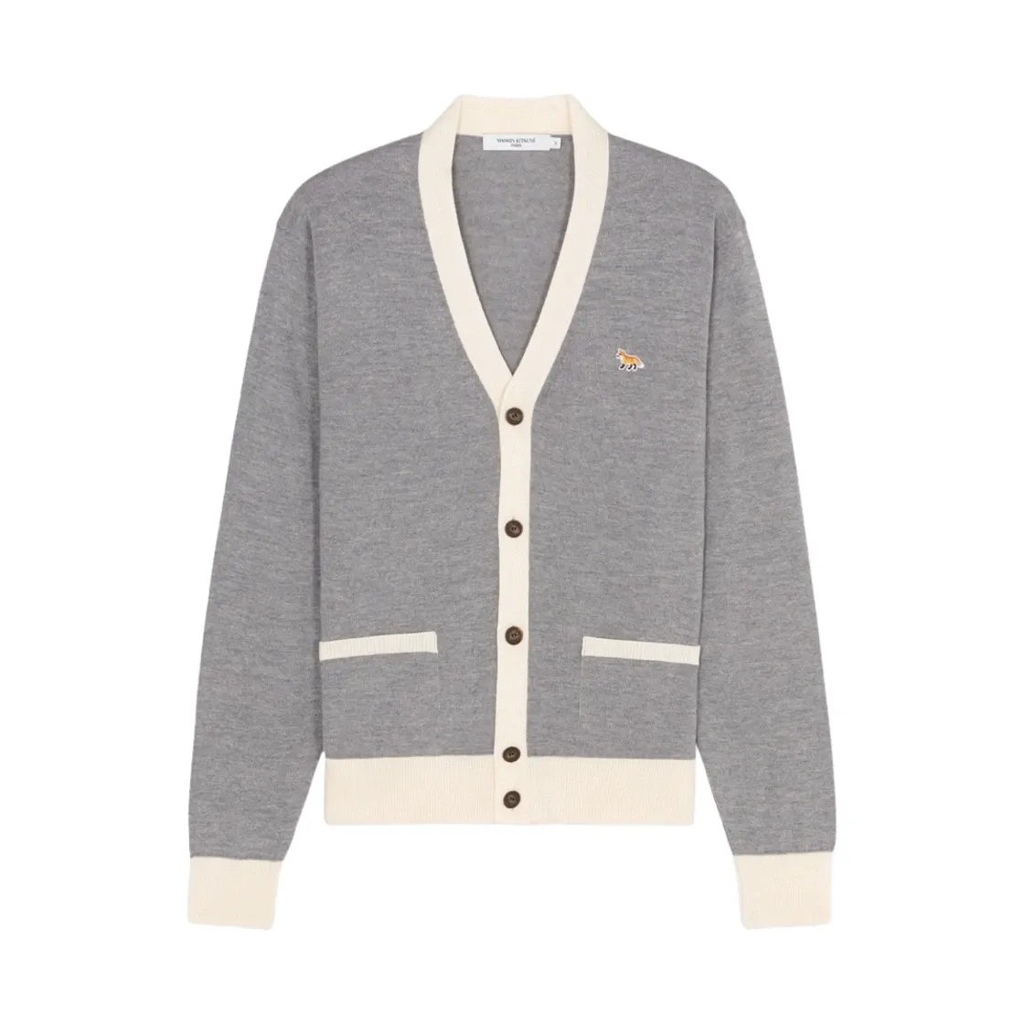 메종 키츠네 베이비 폭스 패치 바이컬러 클래식 가디건 그레이 멜란지