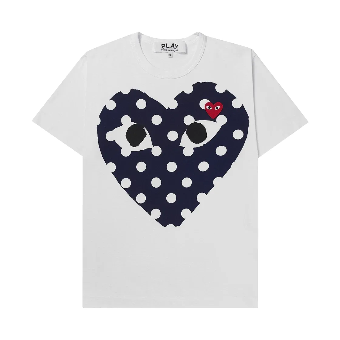 플레이 꼼데가르송 레드 하트 프린트 블루 하트 티셔츠 화이트