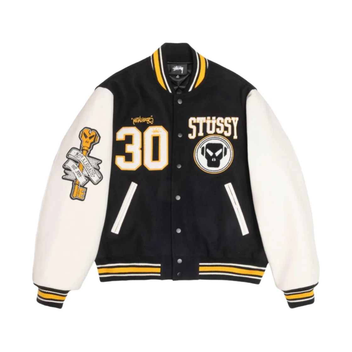 스투시 x 골디 메탈헤즈 30 바시티 자켓 블랙