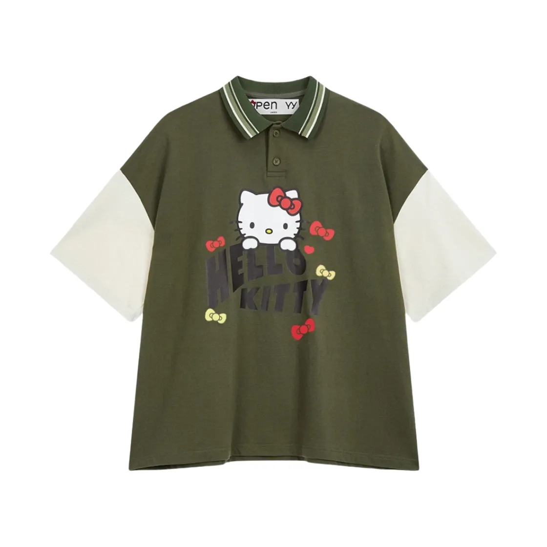 오픈 Yy x 헬로 키티 카라 티셔츠 카키