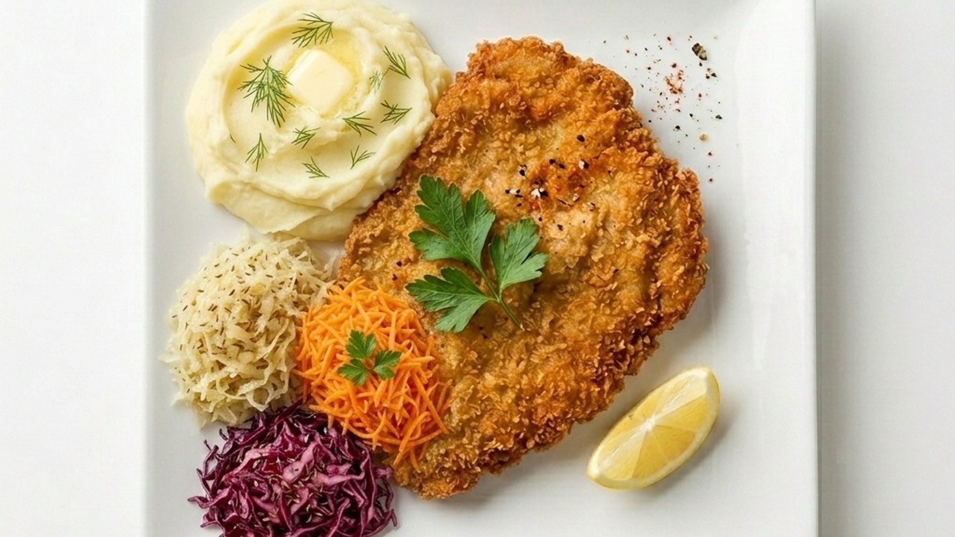 Kotlet schabowy ziemniaki surówki