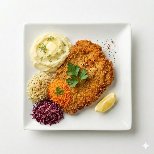 Kotlet schabowy ziemniaki surówki