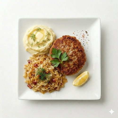 Kotlet mielony, ziemniaki, kapusta zasmażana
