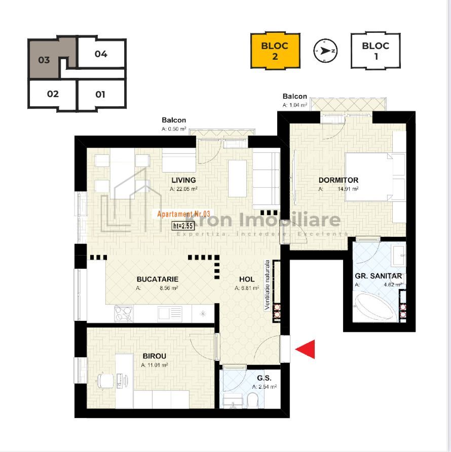 Apartament 3 camere- Bloc NOU- VANDUT