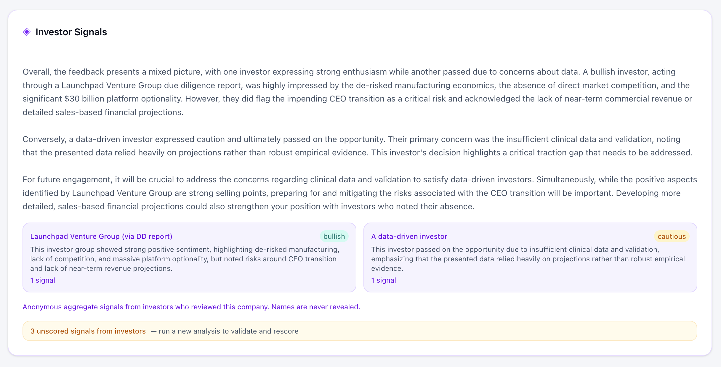 KRTR anonymized investor intelligence — bullish and cautious signals aggregated from multiple reviewers.