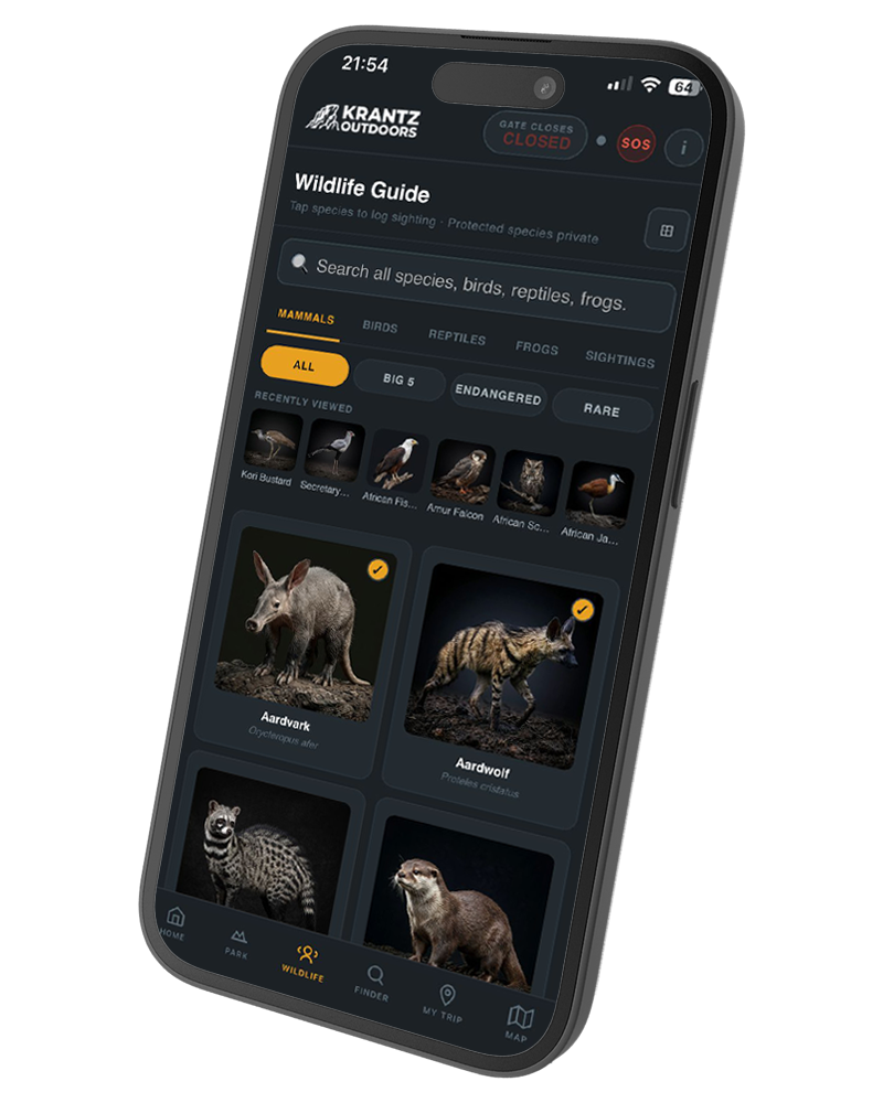 Kruger Field Guide app on phone