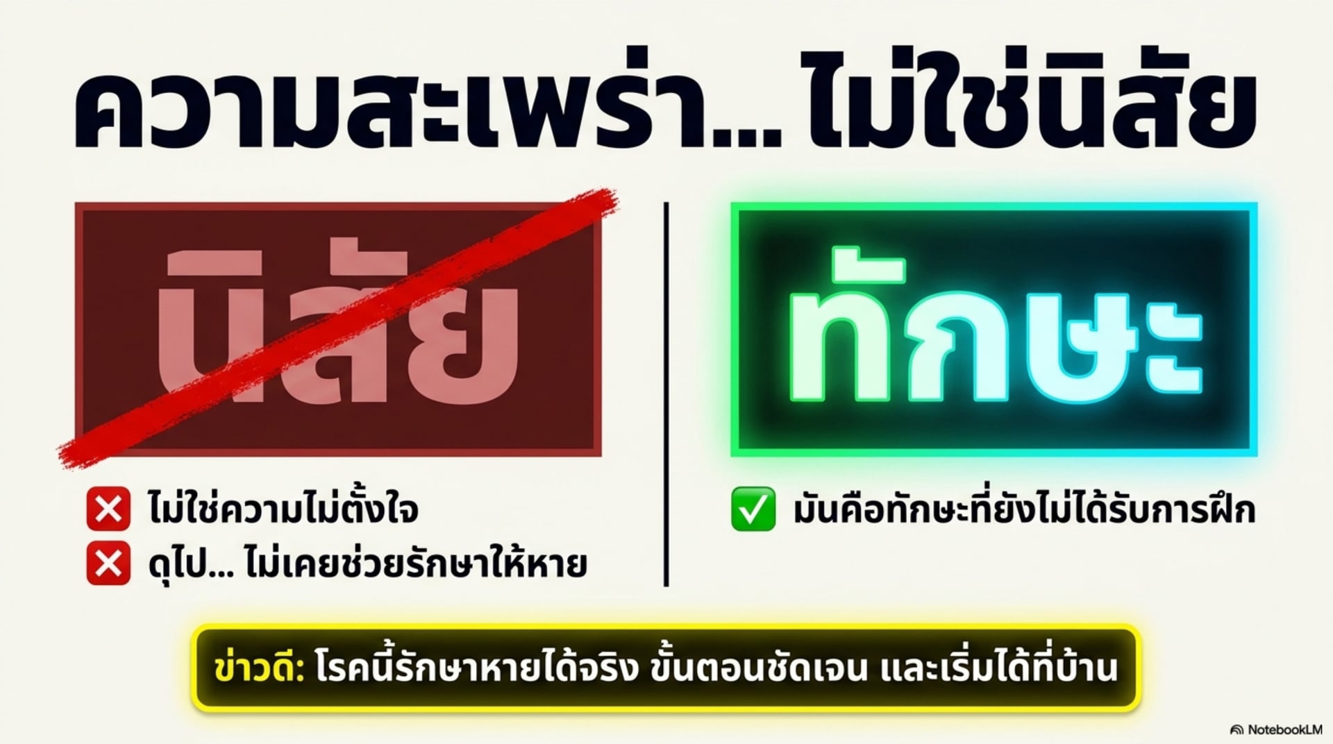 ความสะเพร่าไม่ใช่นิสัย แต่คือทักษะที่ยังไม่ได้รับการฝึก — ดุไปไม่เคยช่วยรักษาให้หาย ข่าวดีคือโรคนี้รักษาหายได้จริง ขั้นตอนชัดเจน เริ่มได้ที่บ้าน