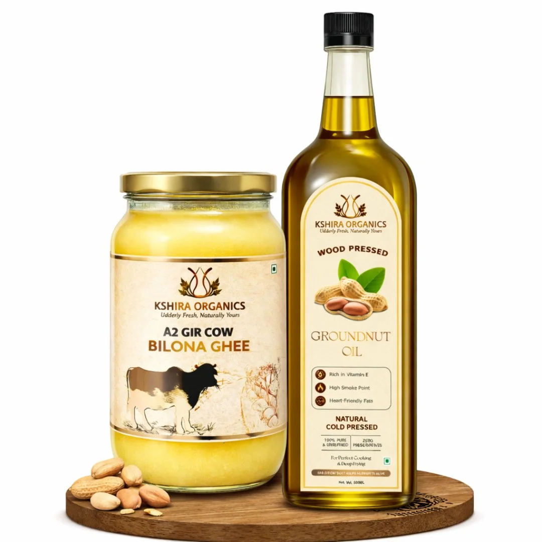 Kshira Organics Daily Cooking Combo — A2 Bilona Ghee & Groundnut Oil 1L