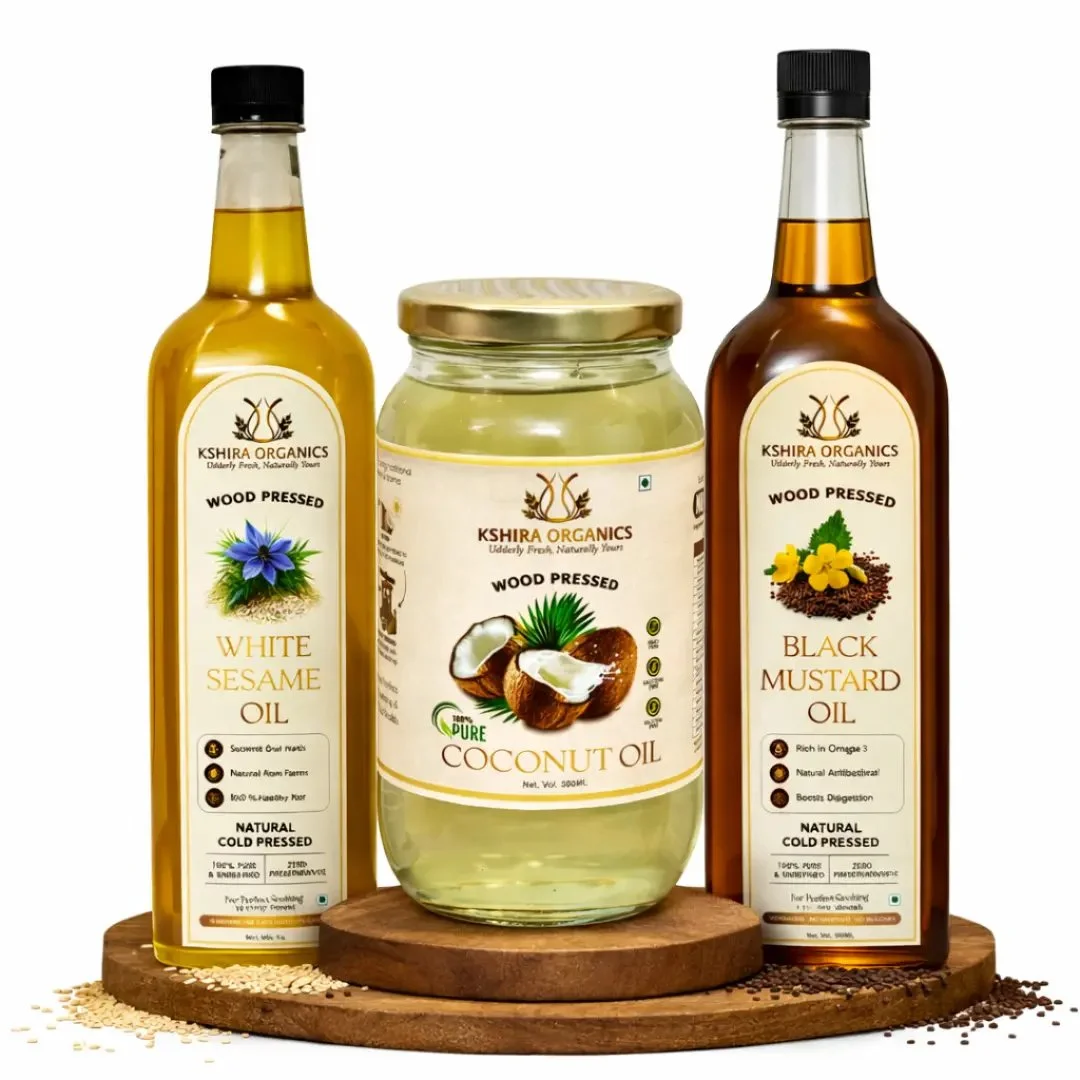 Kshira Organics Dakshin Tadka Trio — Groundnut, Sesame & Coconut Oil 1L