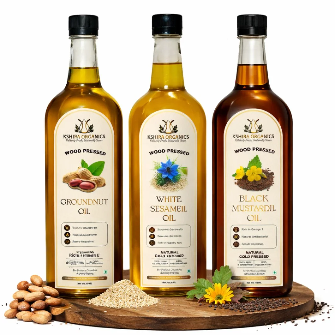 Kshira Organics Super Oil Trio — Mustard, Sesame & Groundnut Oil 1L Each