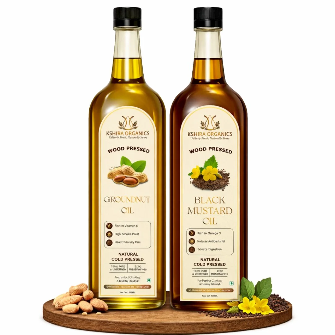 Kshira Organics Fry & Flavour Duo — Black Mustard & Groundnut Oil 1L Each