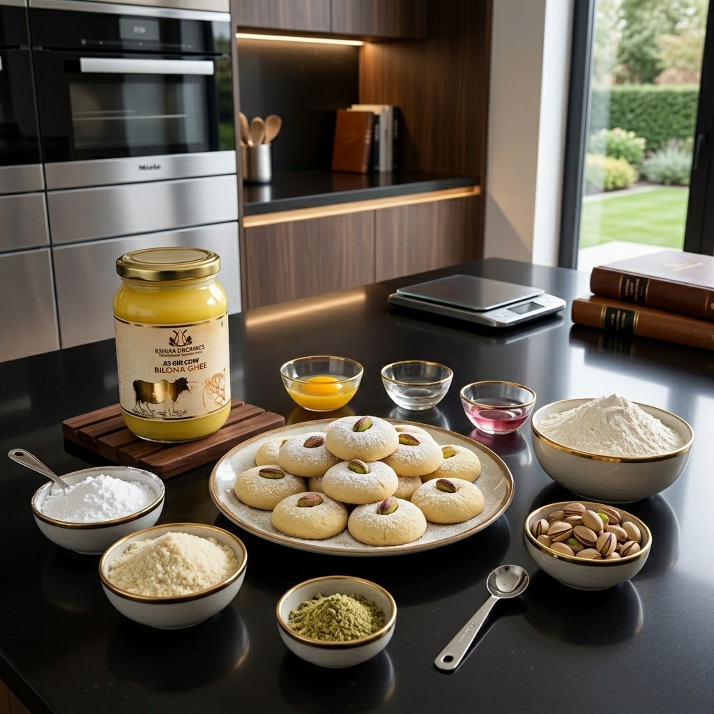 Melt-in-Your-Mouth Ghorayebah (Nankhatai) Recipe with Kshira Organics A2 Gir Cow Bilona Ghee