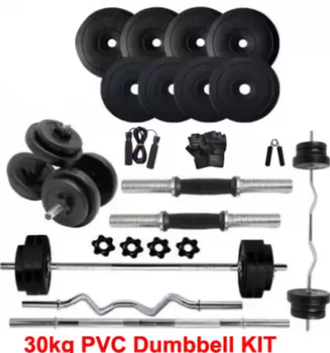 L'AVENIR 30 KG GYM KIT WITH 3FT CURL ROD AND 3 FT STRAIGHT ROD AND ACCESSORIES Home Gym Kit