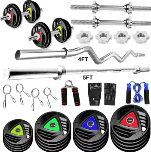 LCARNO 15 kg Premium Rubber Plates (2.5KGx6 Plates ) 4FT Curl & 5FT Straight Rods Full Combo Home Gym Combo