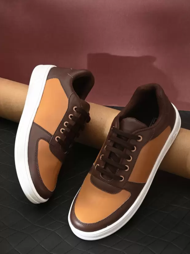 Tan Colour Blocked Casual Sneakers For Men  (Tan, Brown)