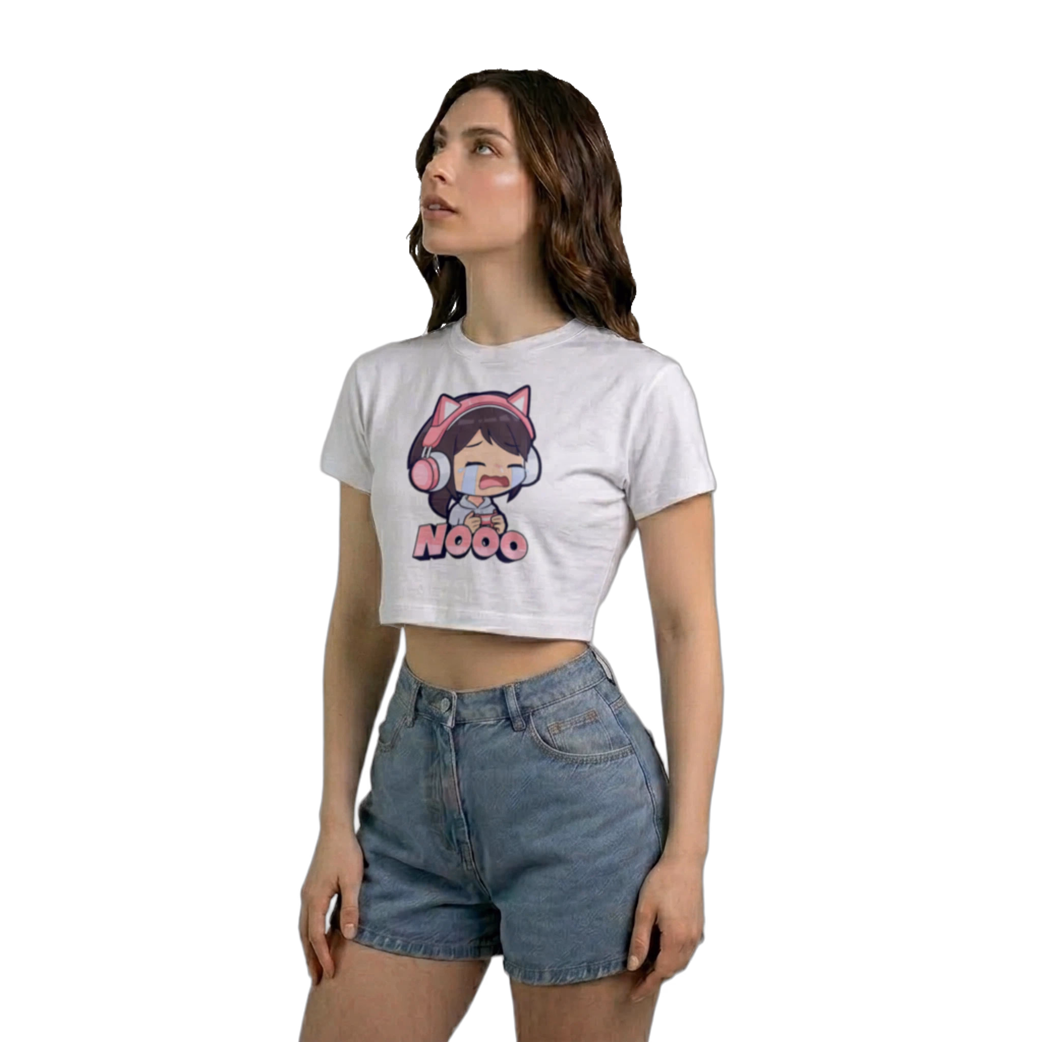 Crop Top Anime Gamer Kawaii - Camiseta Corta con Audífonos de Gato 4