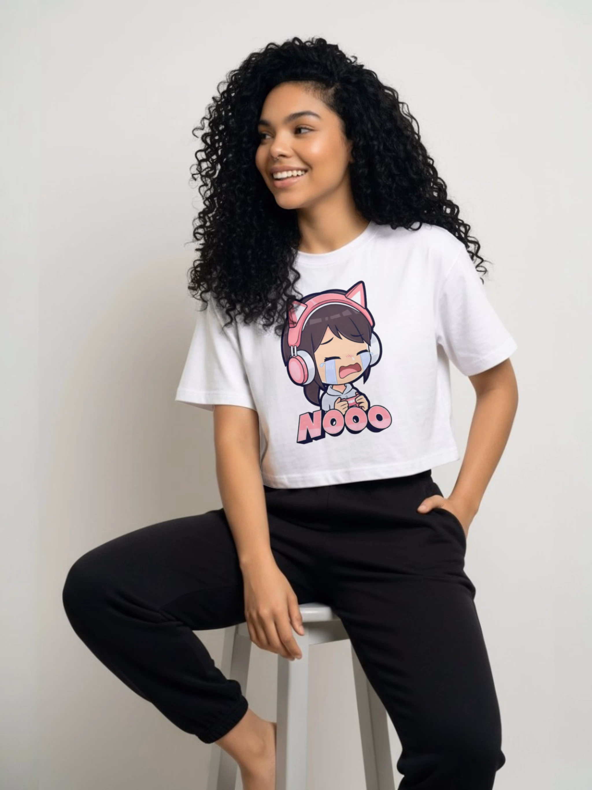 Top Oversize Blanco Anime Gamer Kawaii - Camiseta Crop Nooo 5