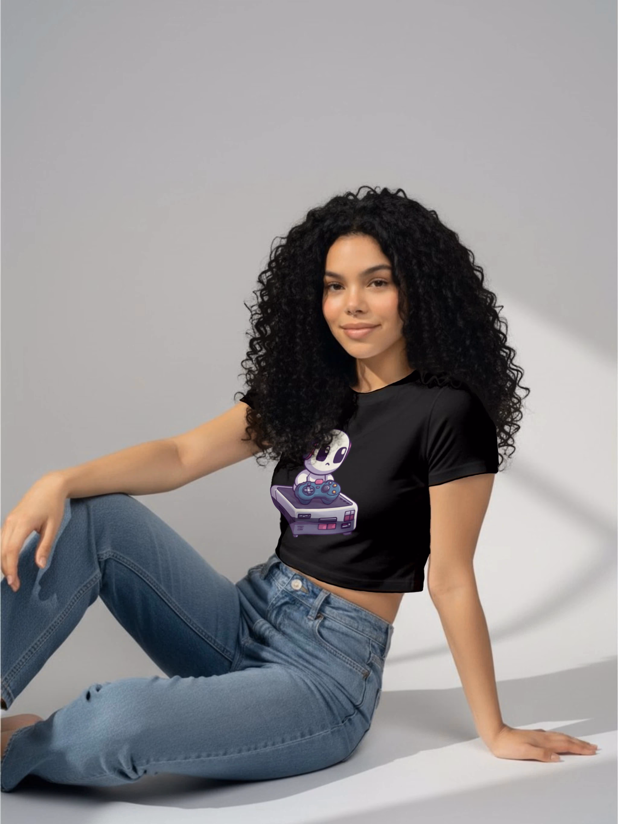 Crop Top Blanco Gaming Kawaii - Diseño Retro Gamer para Mujer