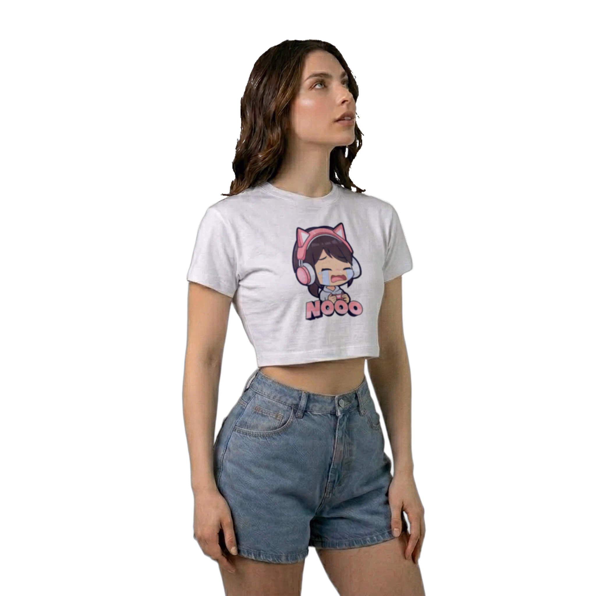 Crop Top Anime Gamer Kawaii - Camiseta Corta con Audífonos de Gato