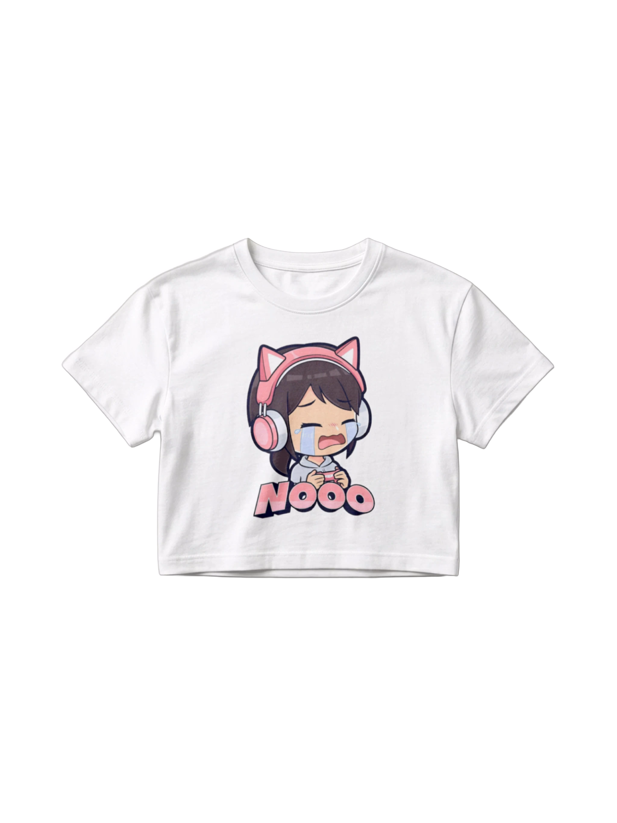 Top Oversize Blanco Anime Gamer Kawaii - Camiseta Crop Nooo