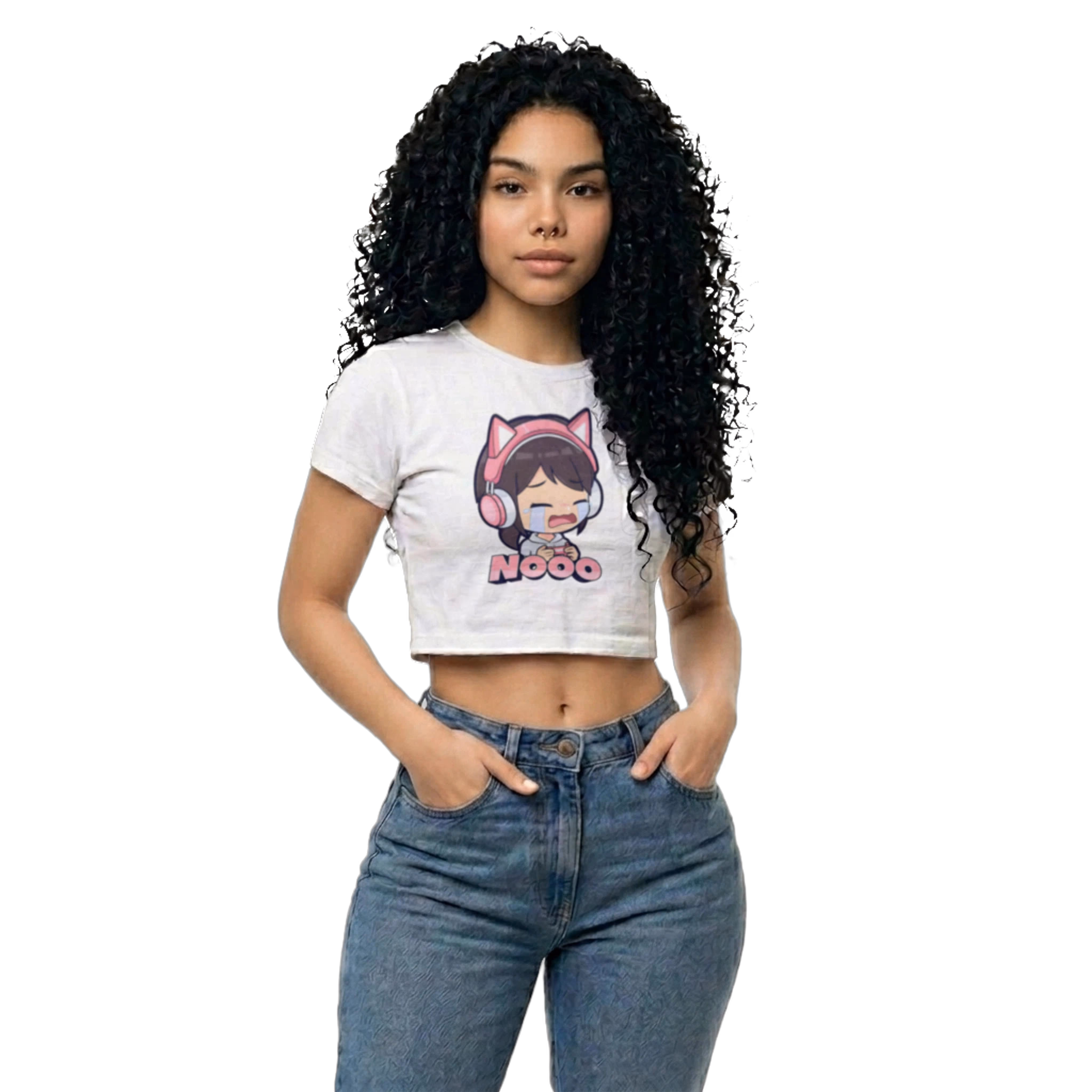 Crop Top Anime Gamer Kawaii - Camiseta Corta con Audífonos de Gato 6