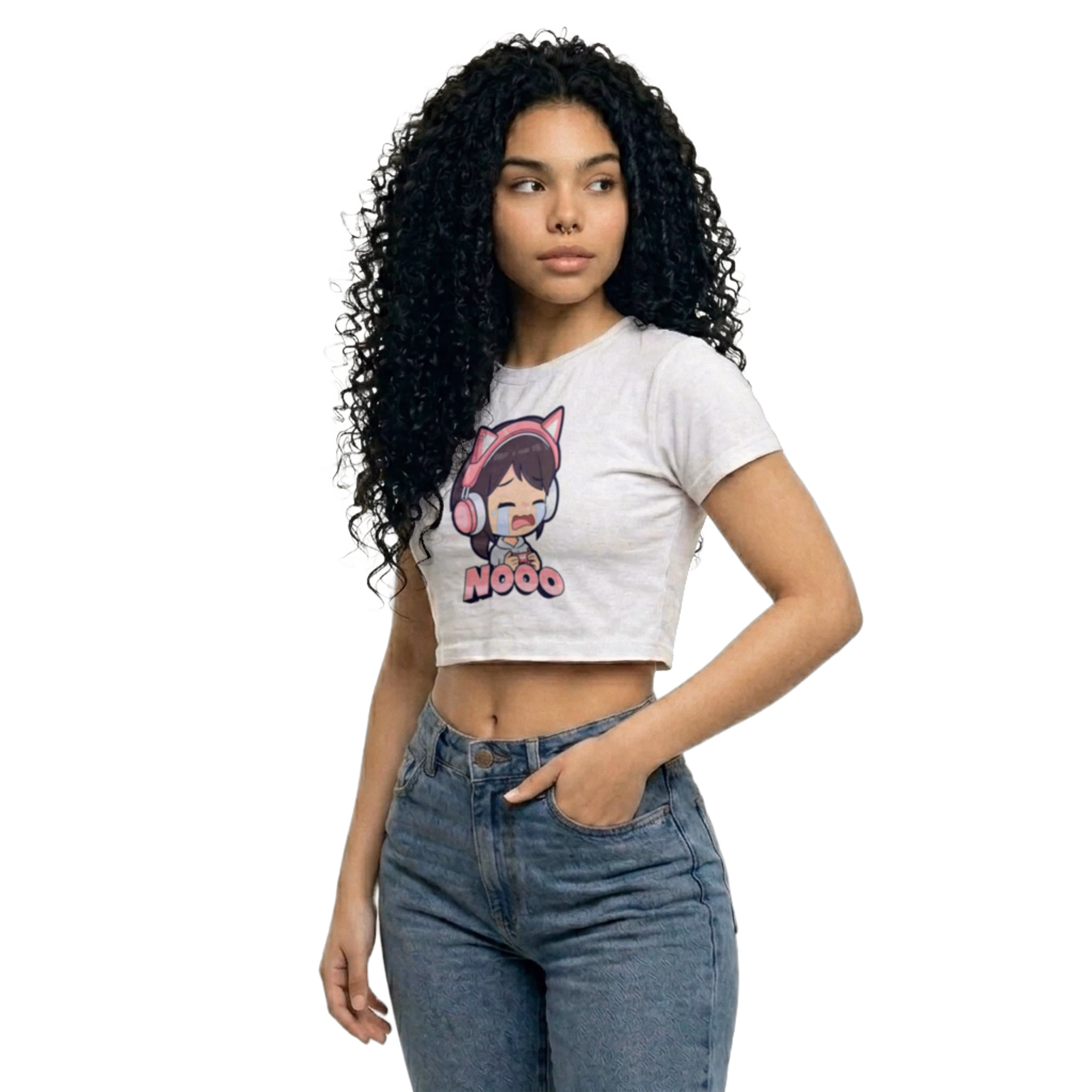 Crop Top Anime Gamer Kawaii - Camiseta Corta con Audífonos de Gato 7