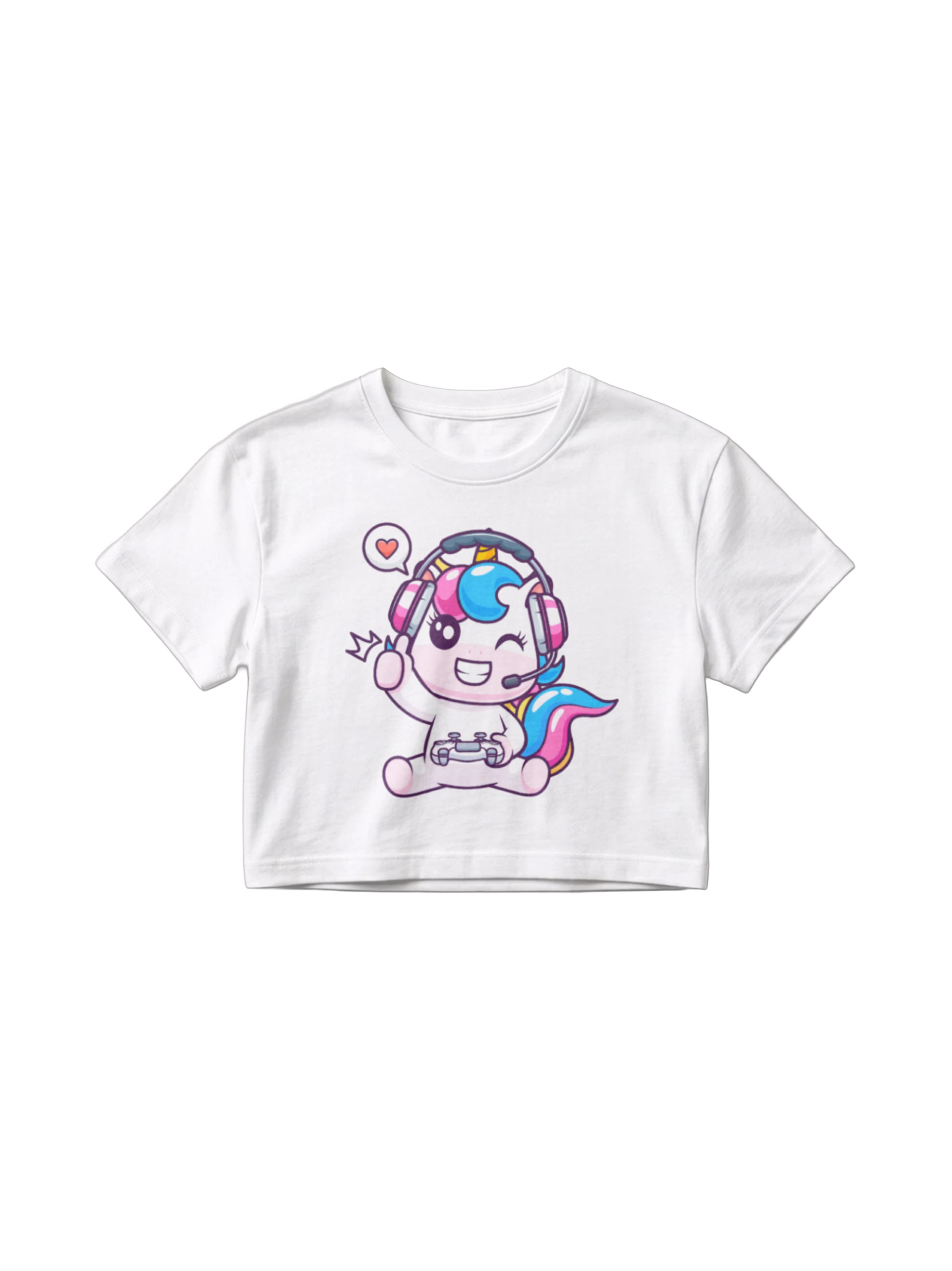 Crop Top Negro Unicornio Gamer Kawaii - Playera Corta para Mujer 3