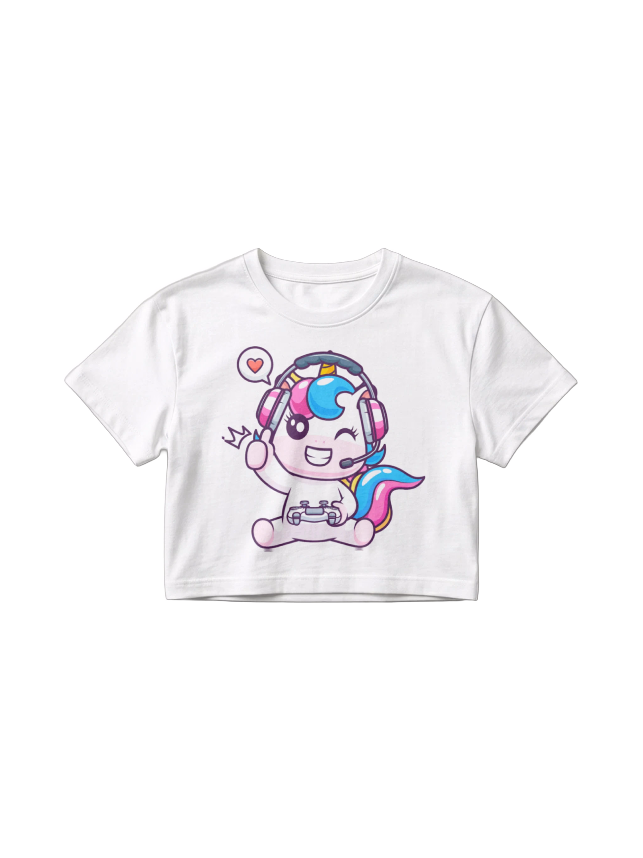 Top Oversize Blanco Unicornio Gamer Kawaii - Camiseta Crop Mujer 3