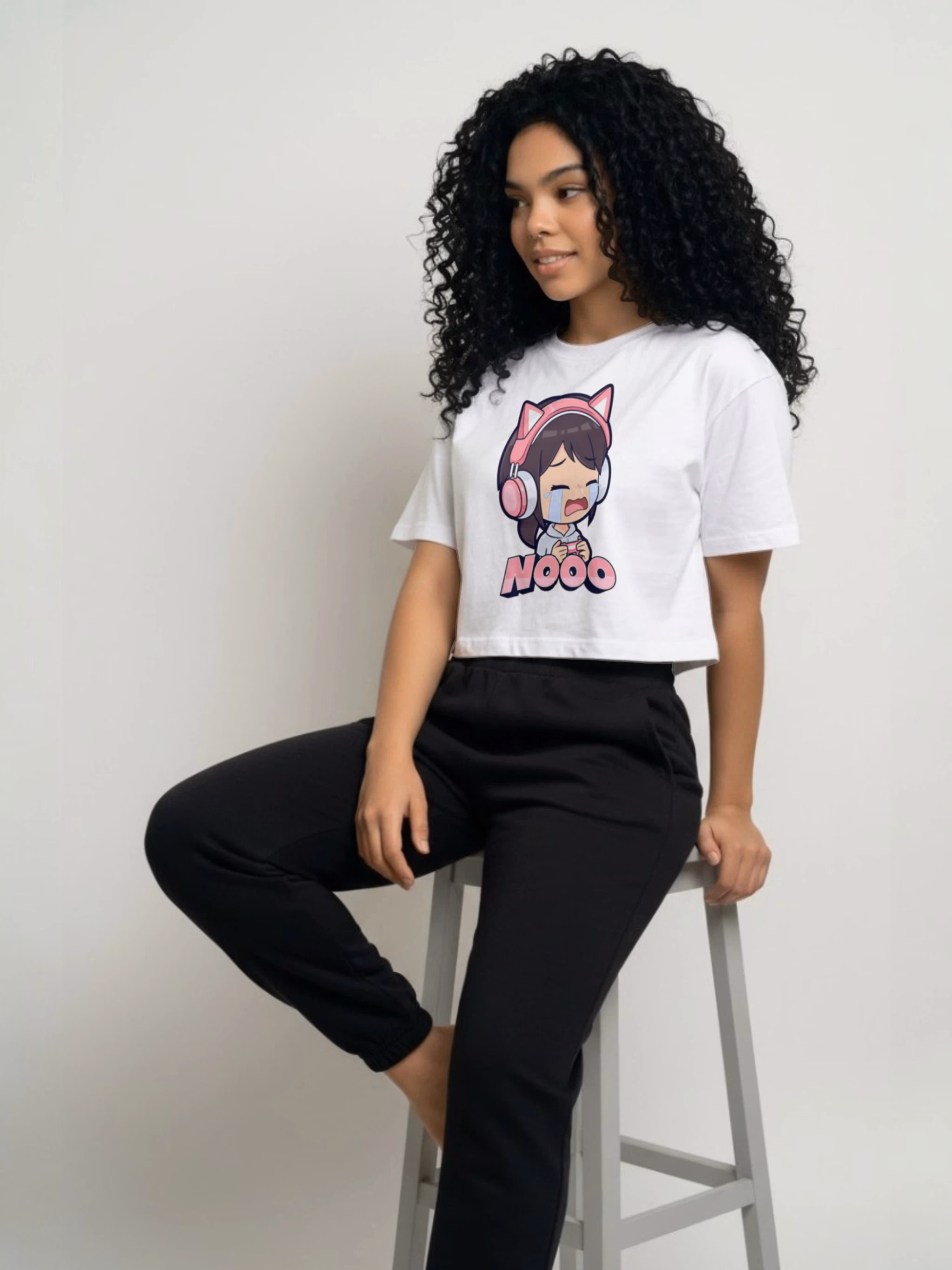 Top Oversize Blanco Anime Gamer Kawaii - Camiseta Crop Nooo 4