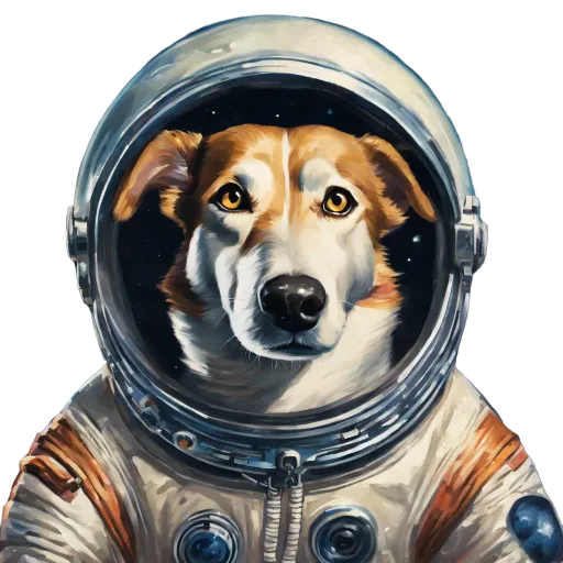 Image generated from Laika, dog in outer space wearing a space suit