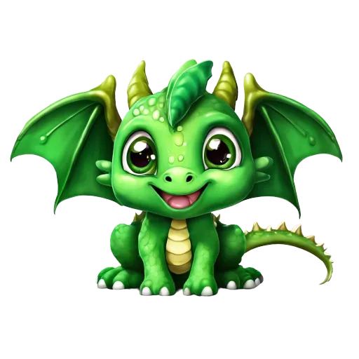 Image generated from A cute green baby dragon with big eyes